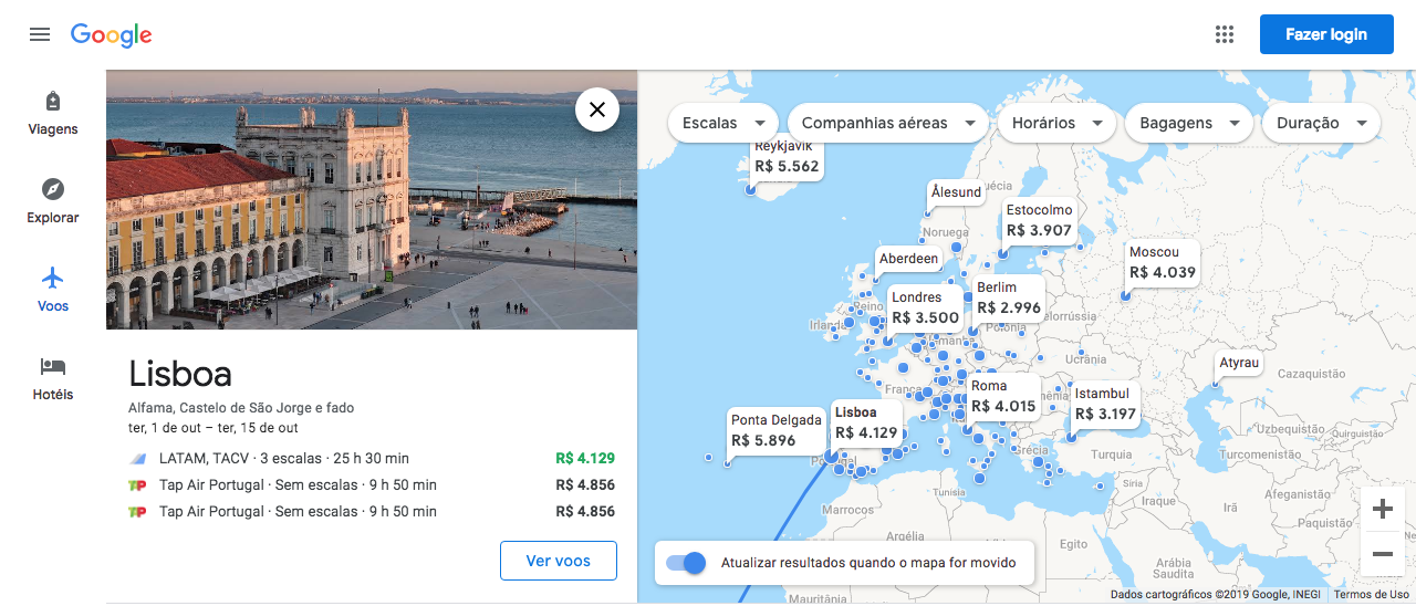 Informações de destino do Google Flights