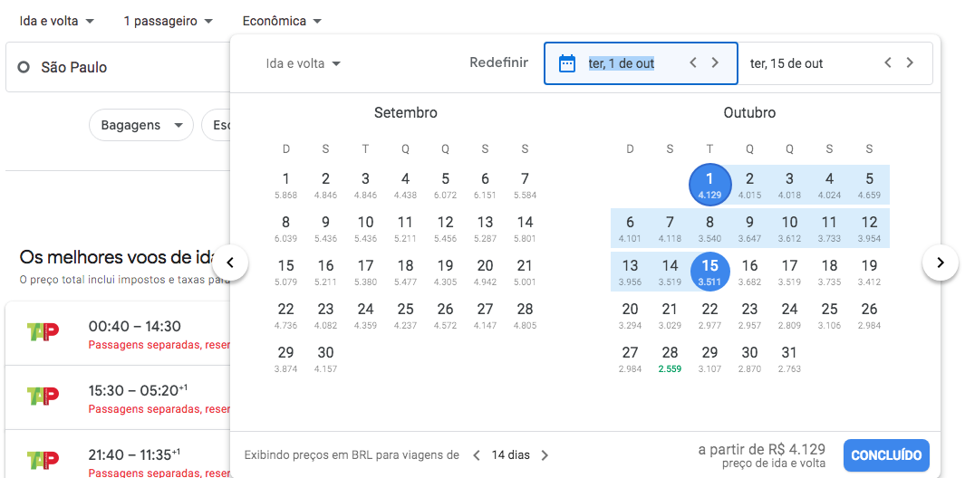 como encontrar voos baratos no Google Flights