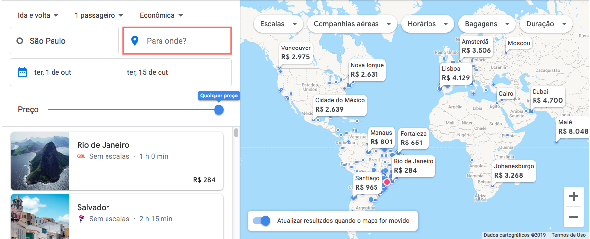 mapa mundo Google Voos